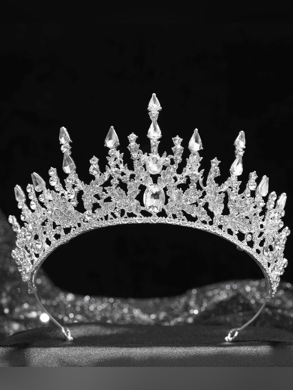 Silver Crystal Bridal Tiara Crown - Elegant Statement Headpiece